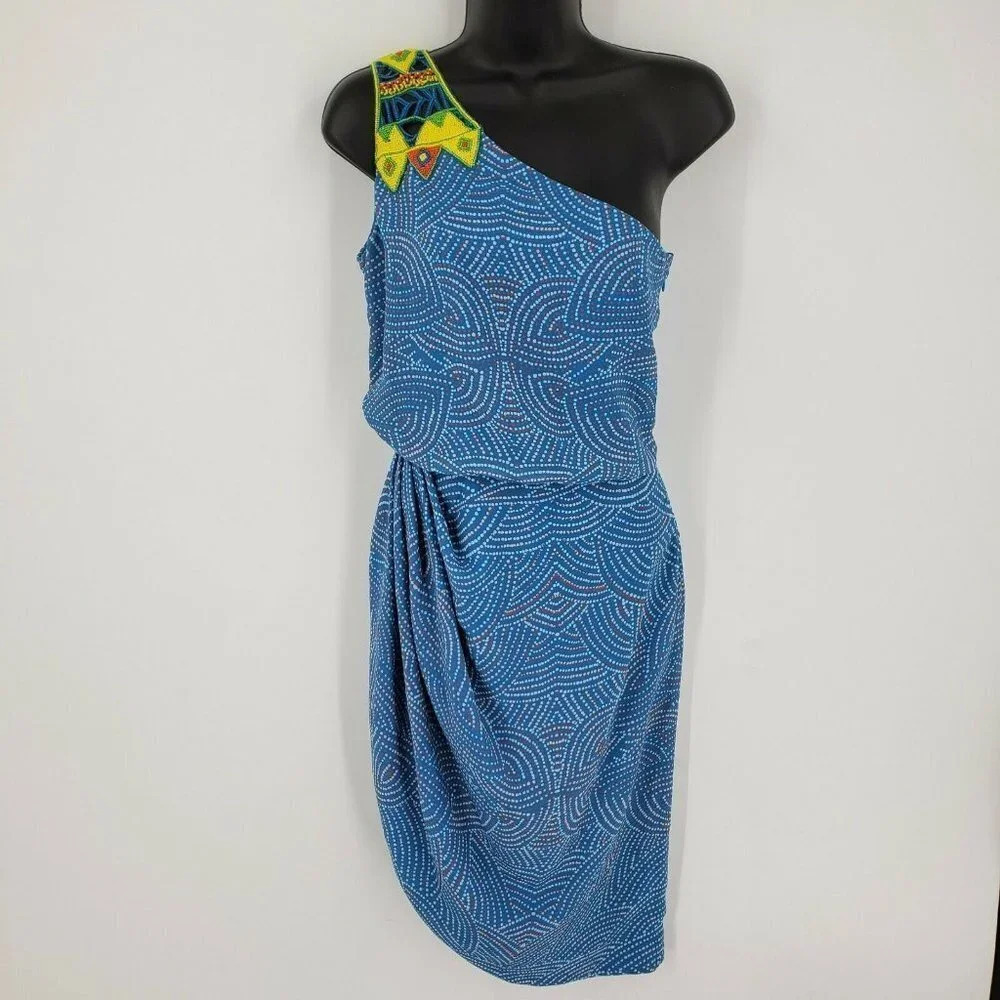 Pia Pauro Asymetrical One Shoulder Beaded‎ Dress
